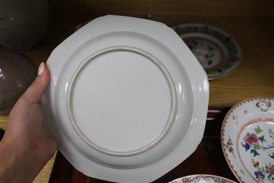 Eight Chinese export plates and dishes largest diameter 23cm